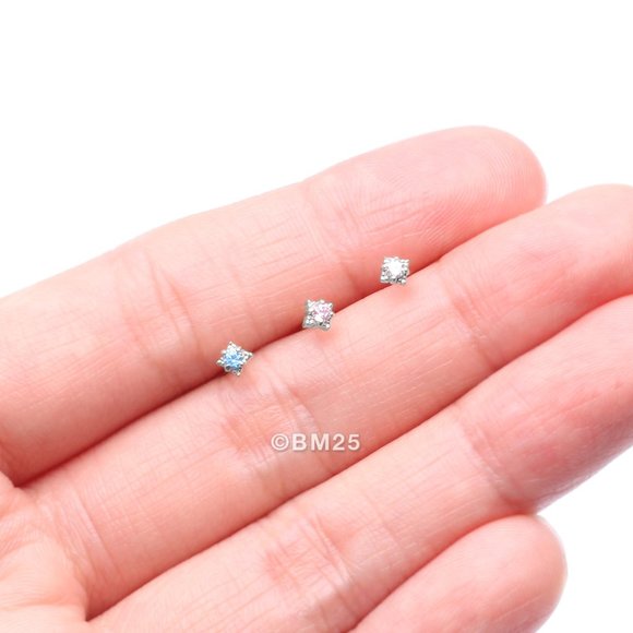 14 Karat White Gold Studded Prong Gem Sparkle L-Shaped Nose Ring - Picture 3 of 5